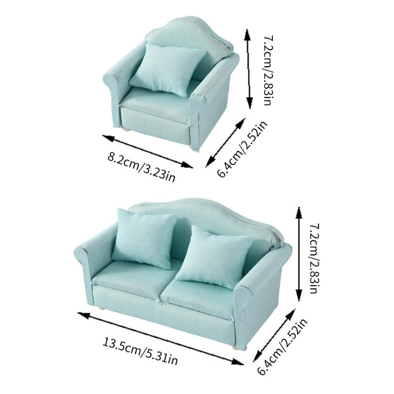 Pack Of 3 Miniature Couch with Cushion 1/12 Scale Dollhouses Sofa Set Modern Living Room Decors Scene Display Accessories