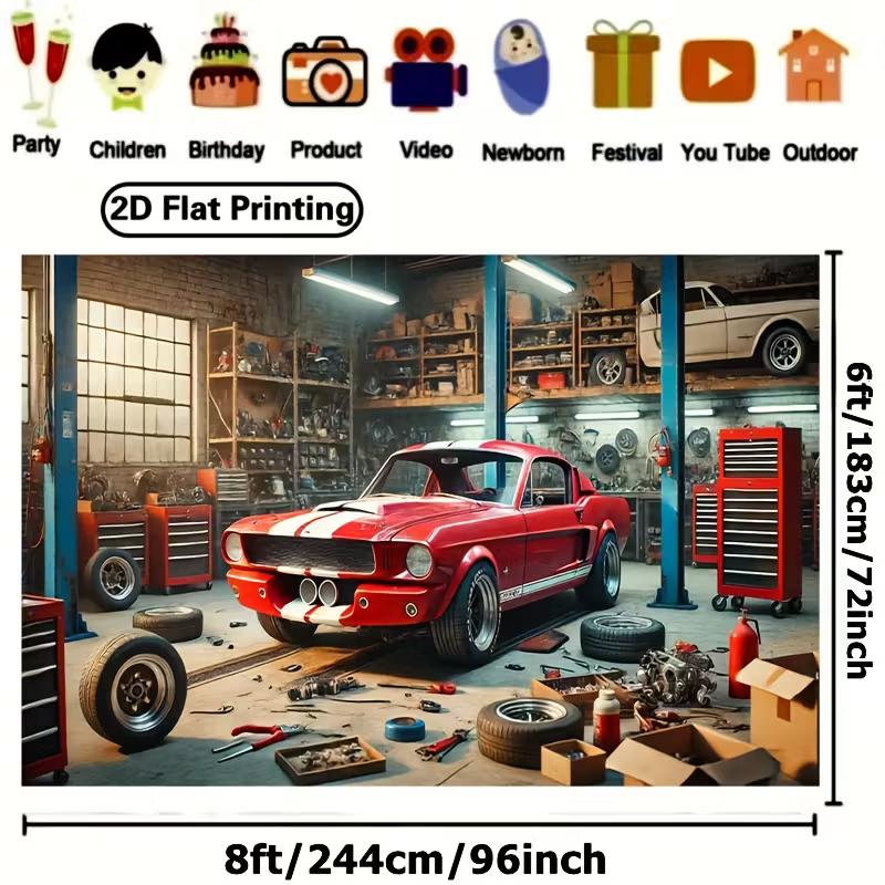 Ford Mustang Muscle Car Tapestry Retro Garage Workshop Wall Hanging