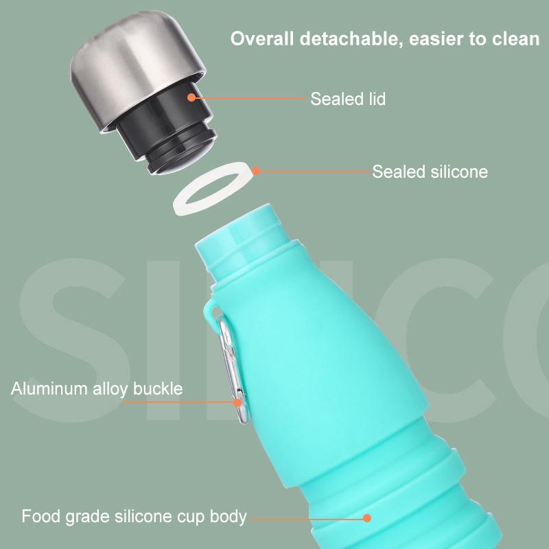 Foldable Bottle With Carabiner Leak Silicone Collapsible Water Bottles Portable Sports Cups Proof For Outdoor Travel 550Ml