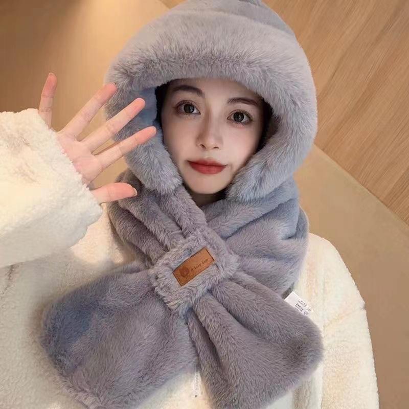 

Шапка женская зимняя двухслойная толстая плюшевая с защитой ушей теплая ветрозащитная шапка шарф интегрированный уличная шапка