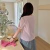 Large size women's clothing design sense V-neck short-sleeved T-shirt spring and summer new front shoulder elastic top 121984