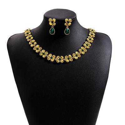Vintage Luxury Jewelry Set, Light Luxury Emerald Water Drop Flower Earrings, Dinner Accessories Necklace