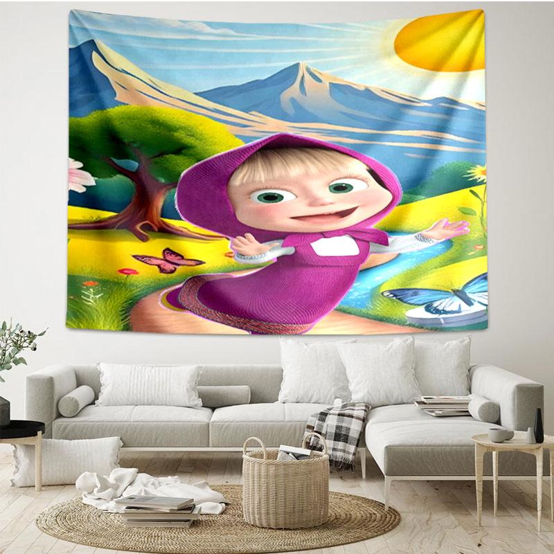 Masha and The Bear Print Tapestry - Portable Wall Decor Cloth, for Home, Dorm, Travel, Bedroom, Living Room - Ideal Birthday Housewarming Gift