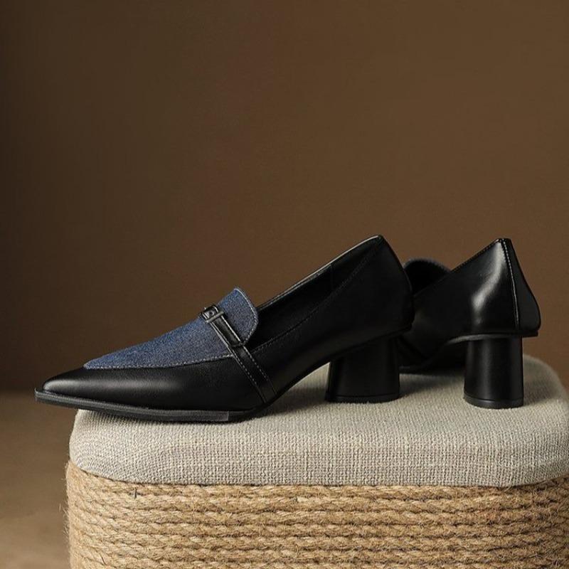 New Summer Style Fashionable Comfortable Wear-resistant Belt Buckle Thick Heel Medium Pointed Matching Women's Single Shoes