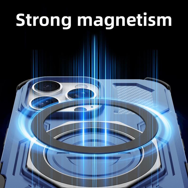 KEYSION Shockproof Magnetic Case for iPhone 16 Pro Max Upright Live Metal Ring Stand Phone Cover for iPhone 15 Pro Max