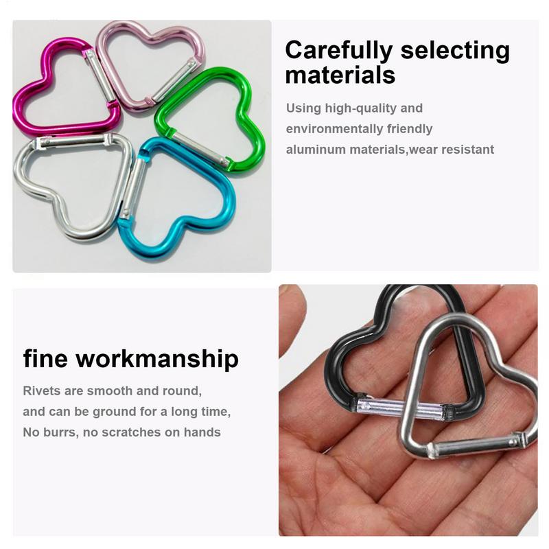 Carabiner Hook Clip 10Pcs Heart-shaped  Carabiner Key Chain Clip Outdoor Keyring Hook Water Bottle Hanging for Travel  Hiking