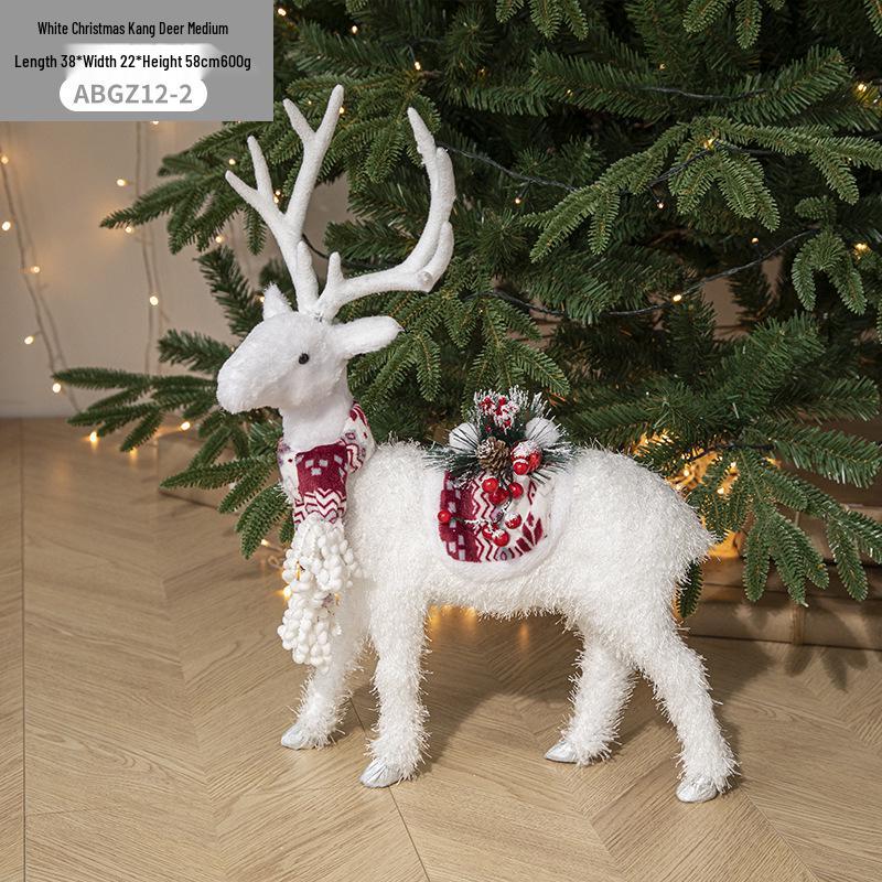 Gangheng White Reindeer Plush Doll Christmas Decorations for Home, Mall Window Display, and Tree Ornaments