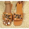 Fashion New Fashion Women's Slippers Square Toe Chain Slippers Flat Slide Sandals Beach Flip Flops Metal Decoration Casual Shoes