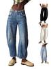 Jean large en denim délavé pour femme: Pantalon long tendance à coupe ample, arrivée printemps 2026.