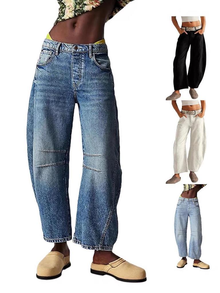 Women's Washed Denim Wide-Leg Jeans: Trendy Loose-Fit Long Pants, Spring 2026 Arrival.