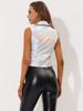 Allegra K Vest Crop Holografic cu Fermoar pentru Femei, Guler Rever din Piele Sintetică Metalizată, Fără Mâneci, Costum Halloween, Mărimea M