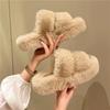 Fashion New Winter Open Toe Slipper Fashion Fur Thick Sole Flats Heel Ladies Casual Slip On Bedroom Shoes Soft Outdoor Slides Shoes