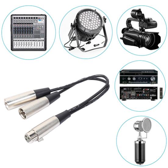 3-Pin XLR Female XLR Male Y to Dual Splitter Audio Cable Adapter