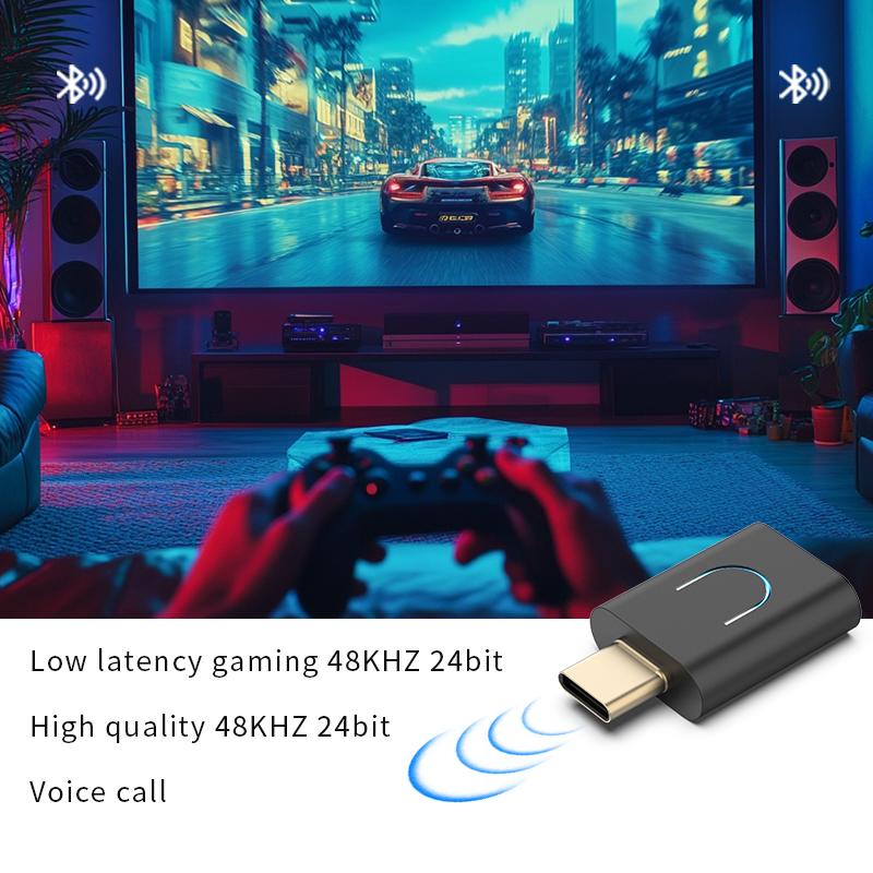 Bluetooth 5.4 Draadloze Audio Adapter Type-C APTX HD LL Lage Latentie Adaptieve Zender met Auracast Voor PS4 Notebook PC TV