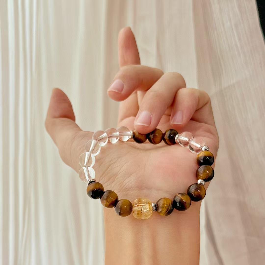 Retro Natural High Quality Tiger S Eye Stone White Crystal Citrine Bracelet Bracelet.