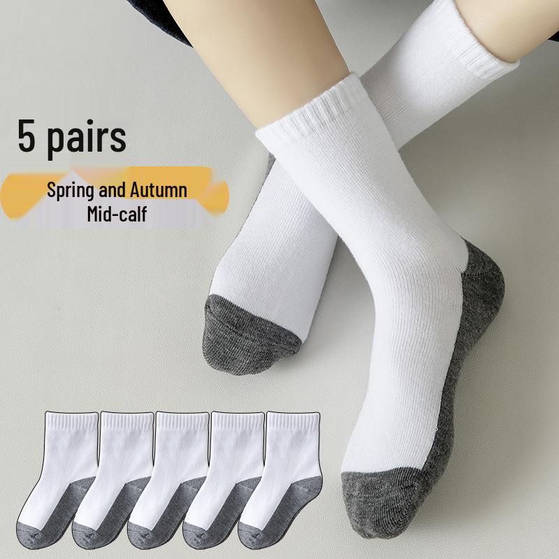 Dziecięce bawełniane skarpety: Biało-czarne, do połowy łydki, dezodorujące, odporne na zabrudzenia, odpowiednie na wiosnę, jesień i zimę