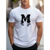 M And Reflection Graphic Print, Men's Novel Graphic Design T-shirt, Casual Comfy Tees For Summer, Men's Clothing Tops For Daily Activities