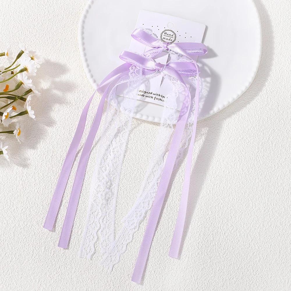 2 Stück Koreanische Spitze Weiß Schleife Band Haarspange für Frauen Schleife Haarnadeln Haarnadel Kopfschmuck Geschenk Zarte Pferdeschwanz Seitenaccessoires