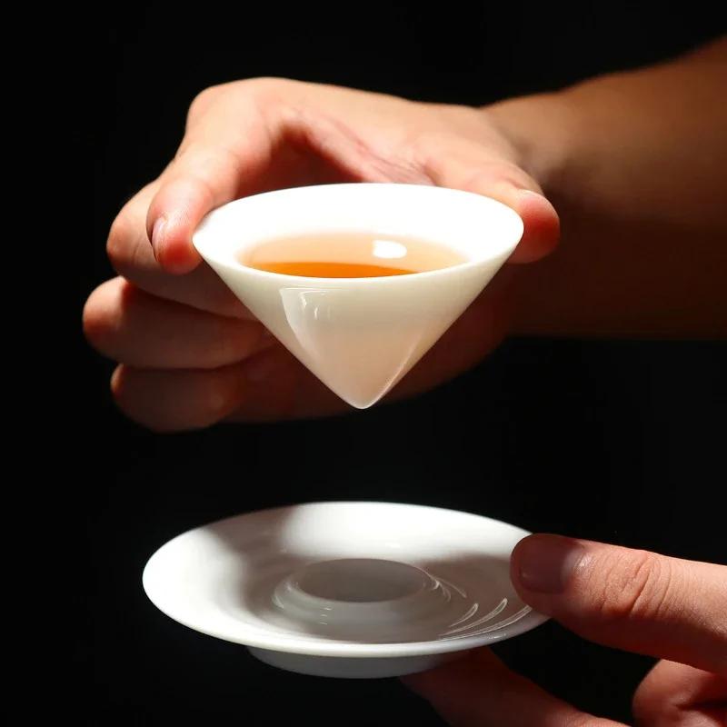 Mutton Jade Porcelain Tea Cup Sketch Tea Cup Master Cup Ceramic Kung Fu Tea Set White Porcelain Water Drop Gratitude Cup Hat Cup