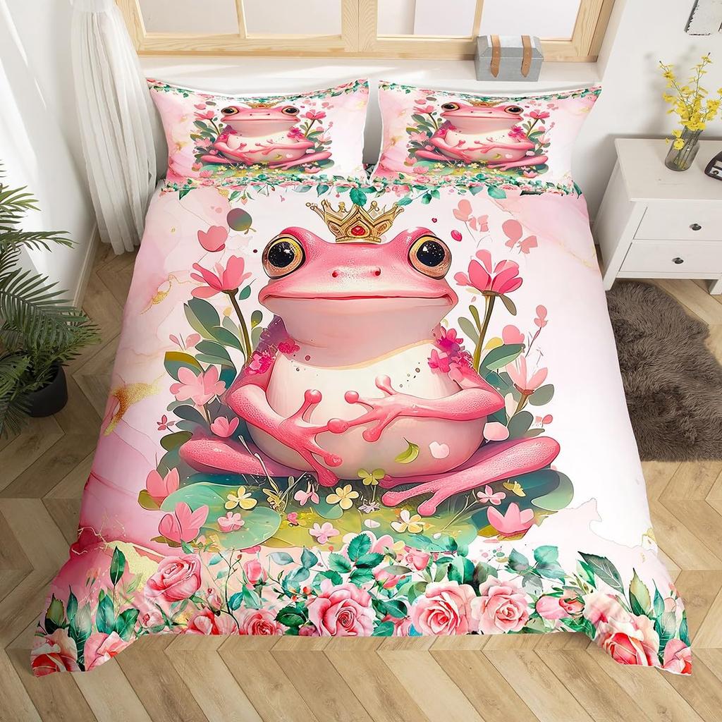 Funny Smoking Frog Duvet Cover Set King Bedding Set Boho Moon Stars Botanical Fungus Mushroom Comforter Cover Children Bedding