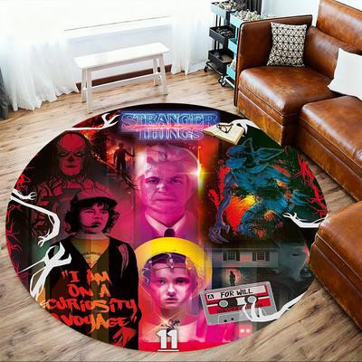 1pc Stranger Cassette Pattern Office Round Rugs, Under Chair Round Rugs for Living Room, Bedroom, Bathroom Decoration Carpet 091846