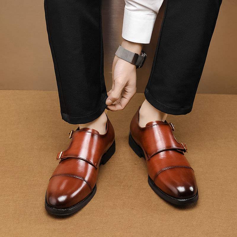 Horse buckle leather shoes men's British style Monk shoes one pedal buckle monk leather shoes business dress groom wedding shoes