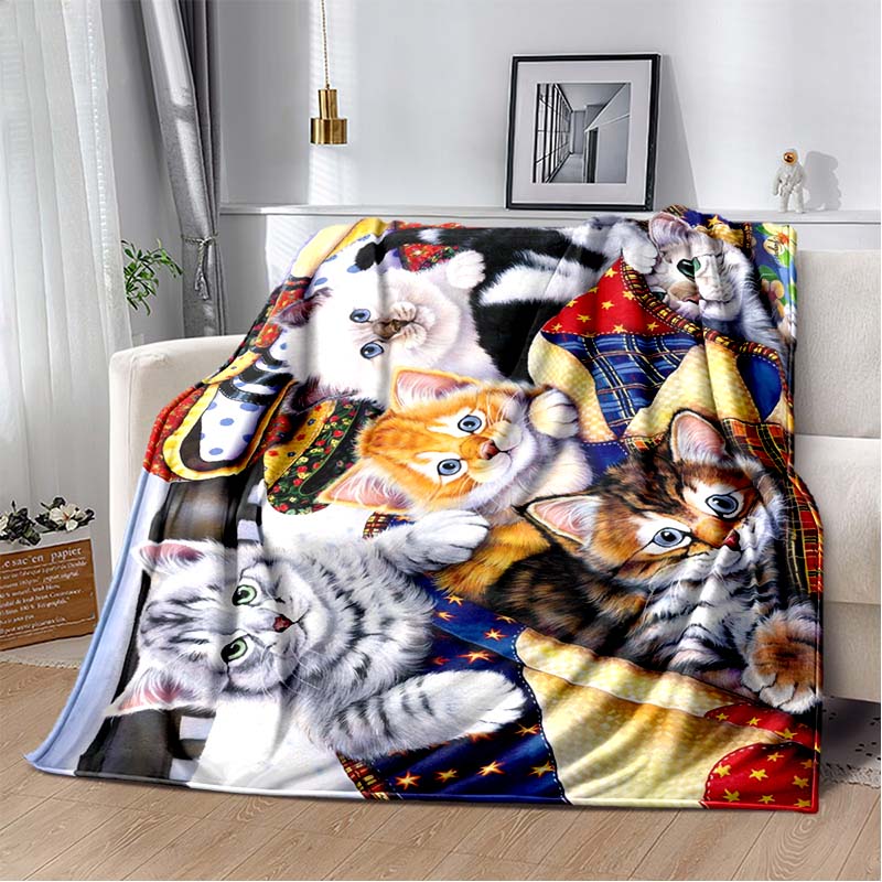 Anime Cartoon Cute Cat Printed Blanket Flannel Sofa Bed Cover Warm Office Travel Oversized Exquisite Bedding Gift Soft Blanket