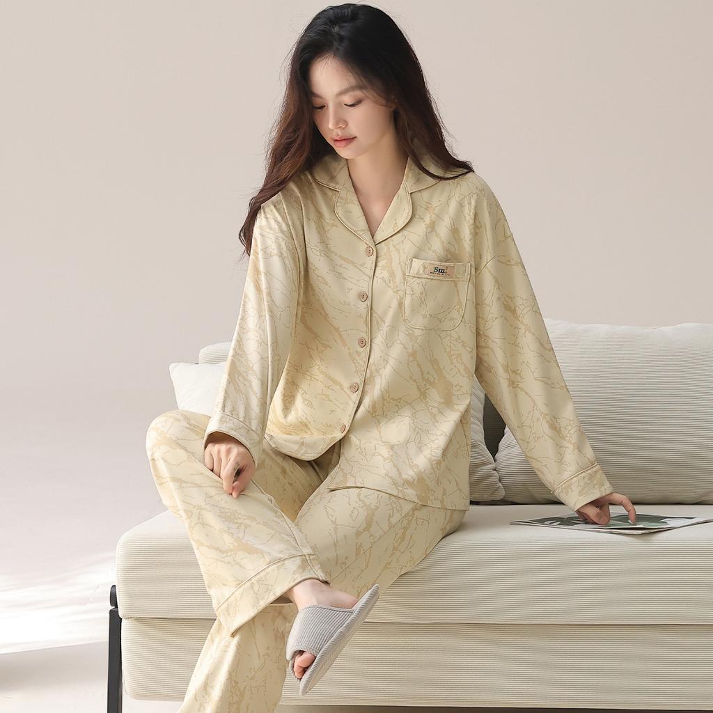 Pajamas women's spring and autumn pure cotton long-sleeved autumn high-end new pull-frame cotton thin autumn and winter women's loungewear set