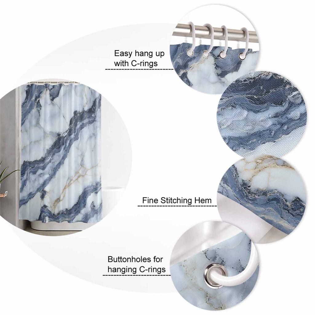 Modern Abstract Marble Shower Curtain Bathroom Decorative Waterproof with Hooks