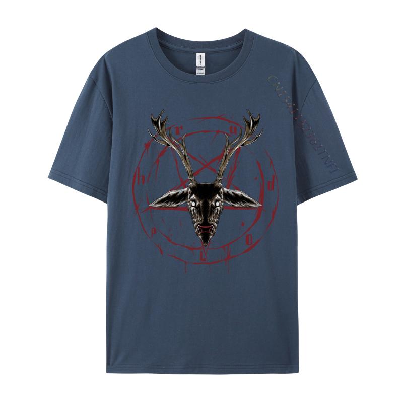 Satanic Reindeer Pentagram Anti Christmas Satan T-Shirt For Men Pure Cotton Tshirt Geek Nerd Gift Top Tee