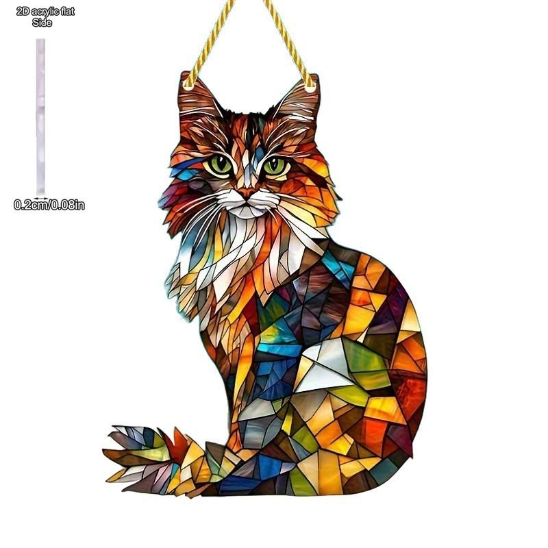 Durable Cat Pattern Pendant Safe Acrylic Window Decoration Colorful Cat Stained Glass Art Decor for Cat Lovers Acrylic Window, Durable Acrylic Sign