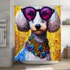 Modern Bathroom Decor: Cool Poodle Shower Curtain with Sunglasses and Jewelry Printed Fabric Bath Liner for Home Decoration in V