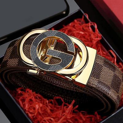 Men's Genuine Leather Belt with G Letter Automatic Buckle - Trendy Business Style for Young Men