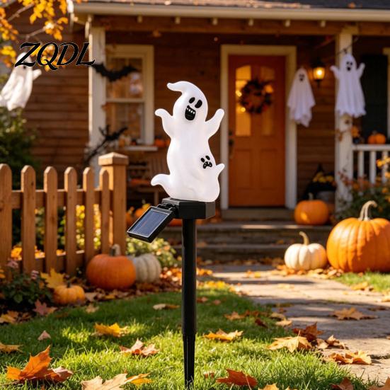 Automatic Dusk to Dawn Lights 4Pcs/Set Halloween Solar Ghost Stake Light, 4-in-1 Pumpkin with LED Pathway Lighting Lights, Waterproof Decorative Lamp