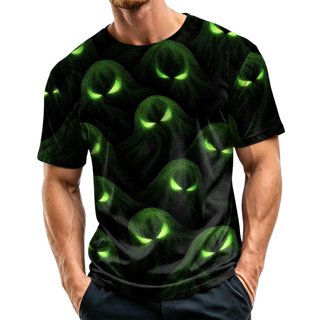 Men’s Casual Printed Crew Neck Lightweight Breathable Short Sleeve Shirt Halloween Themed Graphic Top Comfortable Fit