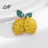 Fruit Design Jewelry Double Lemon Rhinestone Lapel Pin Yellow Brooch Pin for Women Men Alloy Badge Suit Jackets and Bags