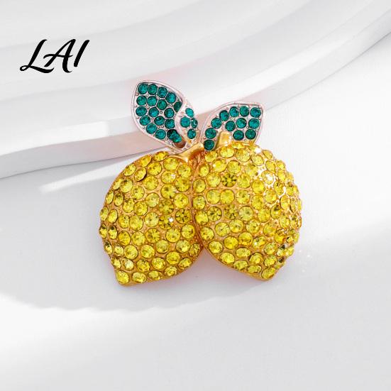 Fruit Design Jewelry Double Lemon Rhinestone Lapel Pin Yellow Brooch Pin for Women Men Alloy Badge Suit Jackets and Bags