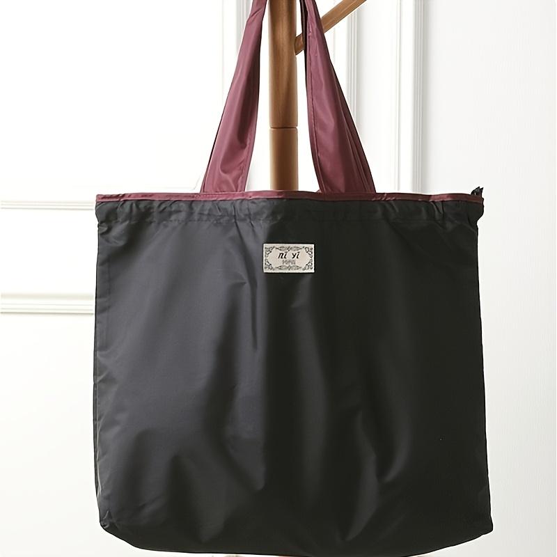 

Женская сумка на двойном плечевом ремне, сумка-тоут, многоразовая сумка для покупок, плечевой рюкзак, большая вместимость, легко складывающаяся прямоугольная форма, материал полиэстер Black