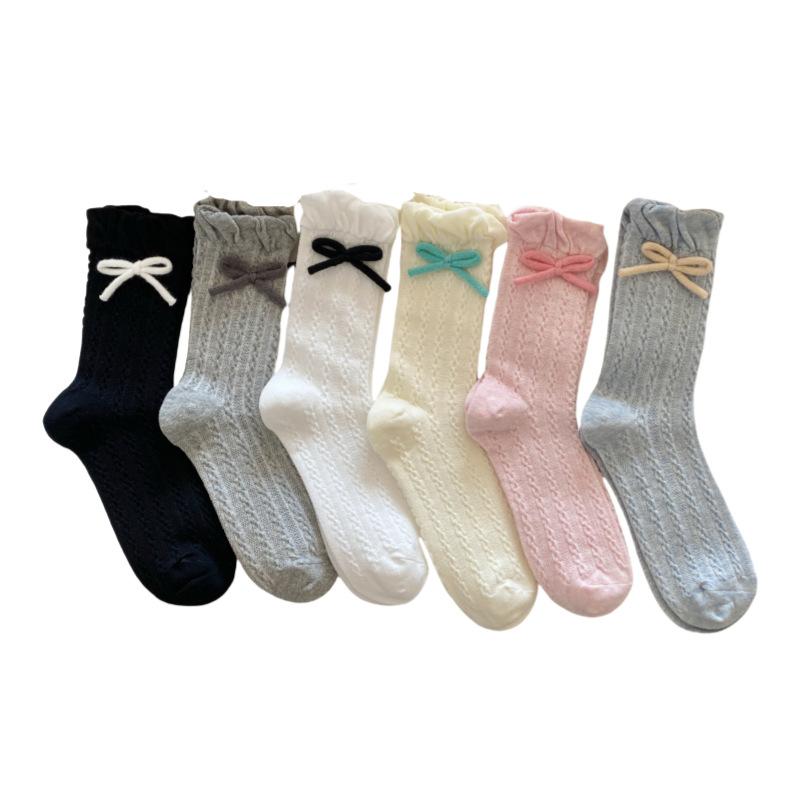 Autumn Casual and Sweet Bow Mid-calf Socks, Women's Comfortable Anti-pilling Cotton and Linen Flower Socks, College Trend Socks