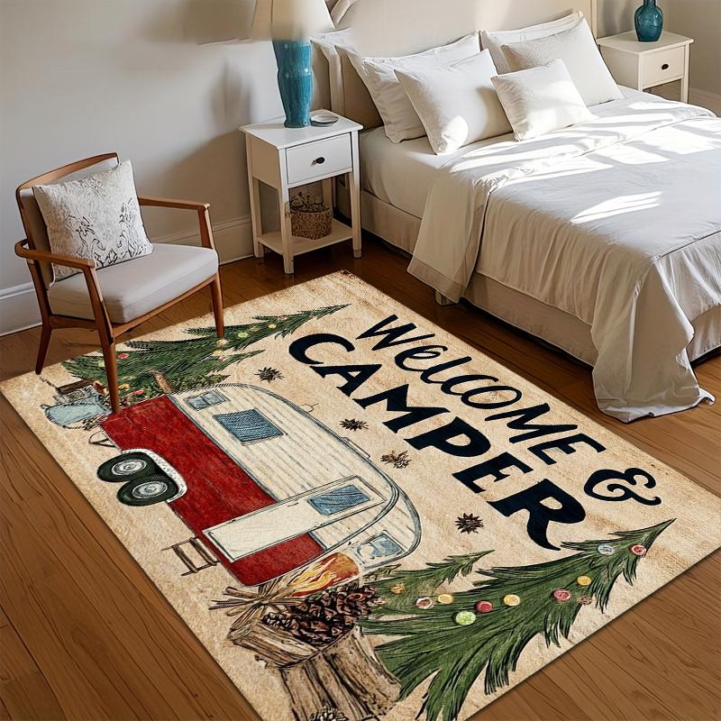 

1pc Vintage Camper Welcome Area Rug Non Slip Washable Mat for Living Room Camping Lover Gift Rustic Home Decor 40cm x 60cm