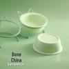 Ceramic Double Cat & Dog Bowl for Food and Water - Protects Cervical Vertebrae
