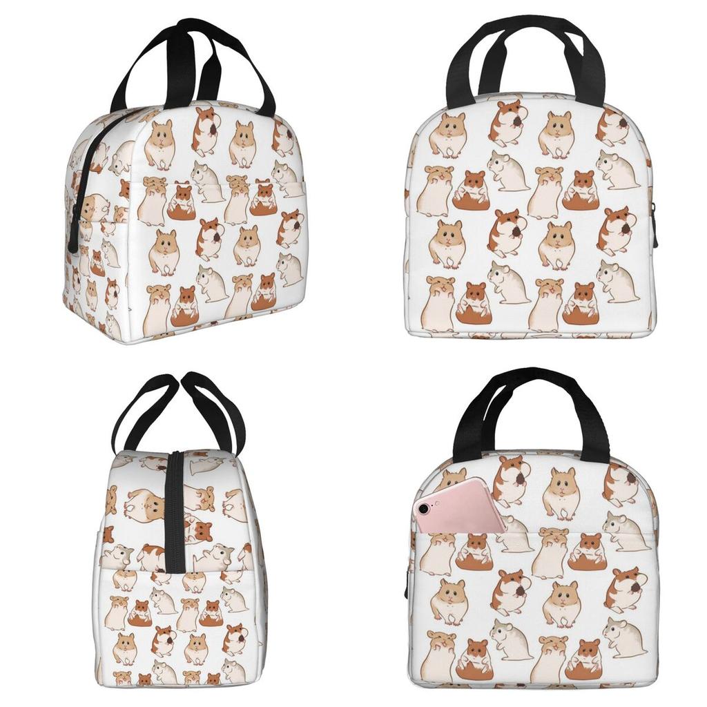 Cute Hamster Pattern Insulated Lunch Bag for Kids School Cooler Thermal Food Box Tote Portable Lunch Boxes Container
