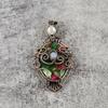 Multi Copper Turquoise & Rainbow Moonstone Pendant Gemstone Jewelry, 999 Copper Wire Wrapped Handmade Pendant, Latest Design Jewelry