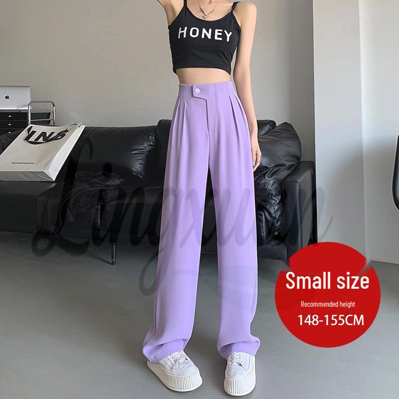 Women's Purple Ice Silk High-Waisted Wide-Leg Chiffon Pants - Summer Sun Protection, Loose Fit, Drapey Design.