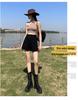 Women's High-Waist Denim Shorts - Rolled Hem, Double Button, A-line, Summer Wide Leg