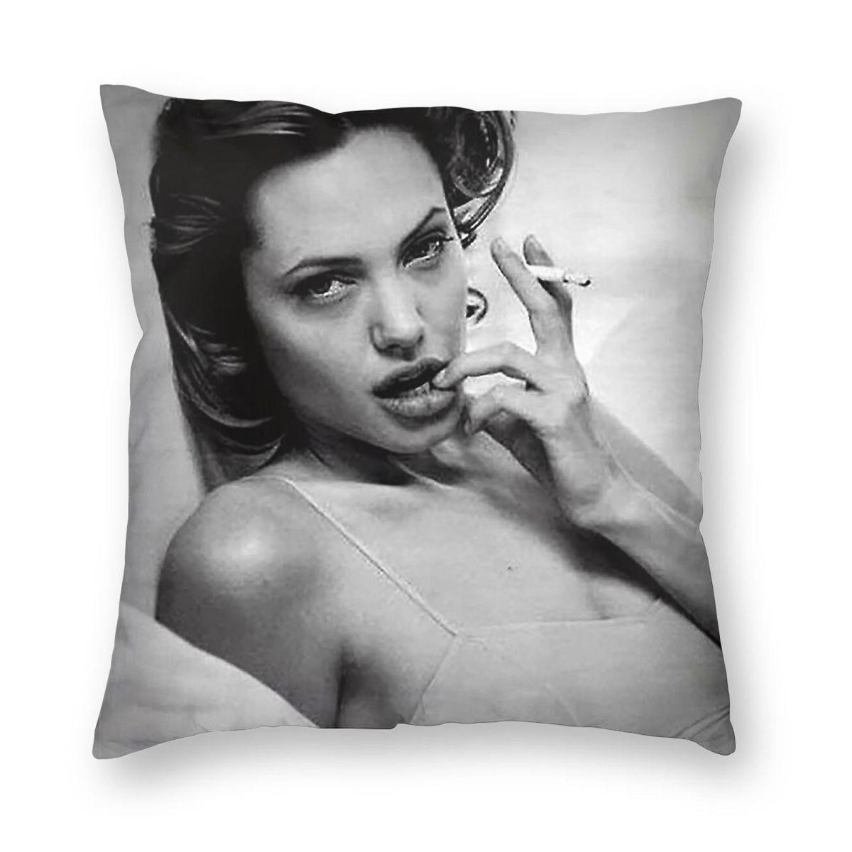 Sexy Angelina Jolie Smoking Square Pillowcase Polyester Linen Velvet Pattern Zip Decor Throw Pillow Case Sofa Cushion Cover 30x30cm