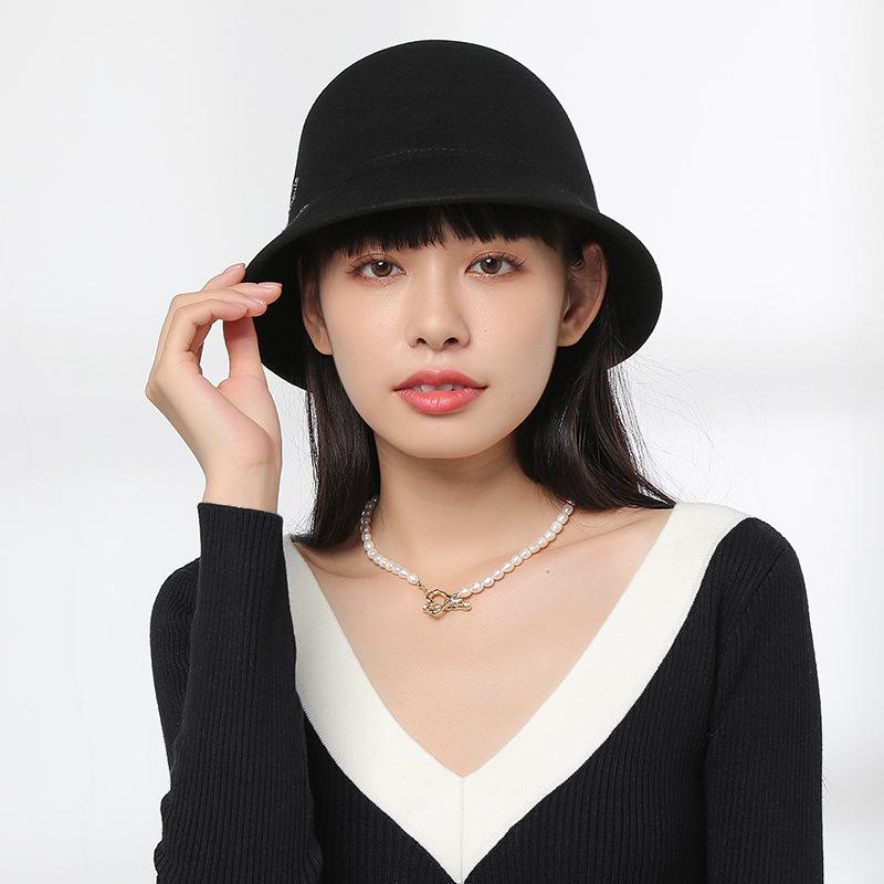Autumn and winter windproof warm bucket hat female face small age reducing woolen hat trendy versatile simple basin hat