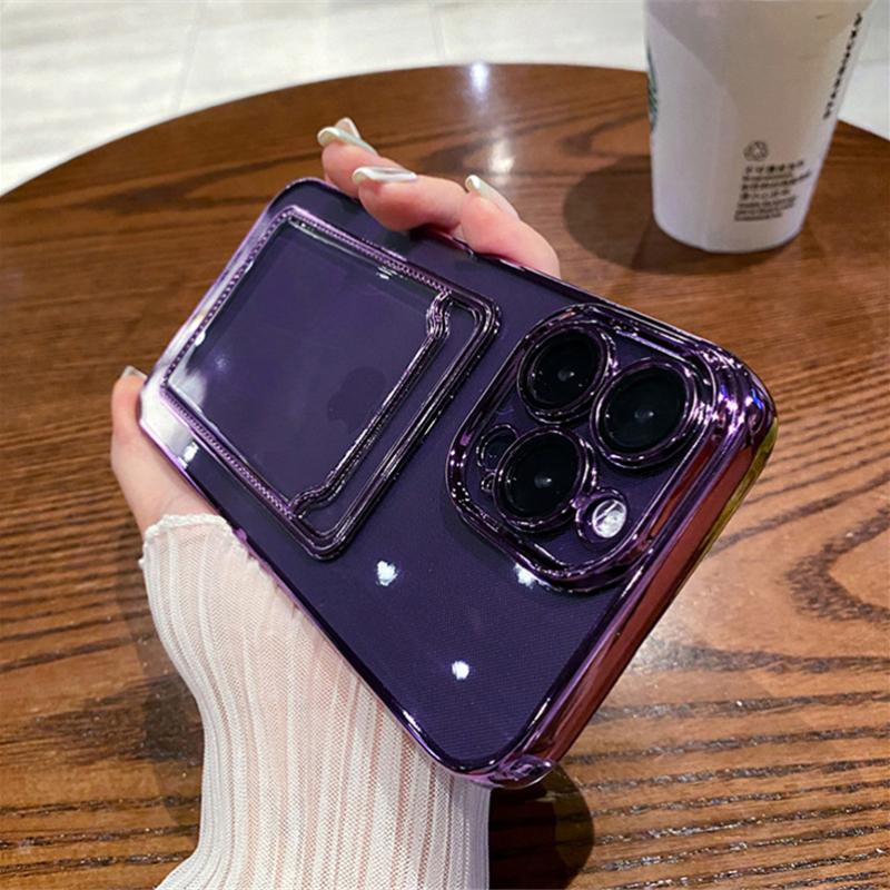 Plating Transparent Card Holder Phone Case For Iphone 14 13 11 12 Pro Max Plus Lens Protection Shockproof Silicone Wallet Cover