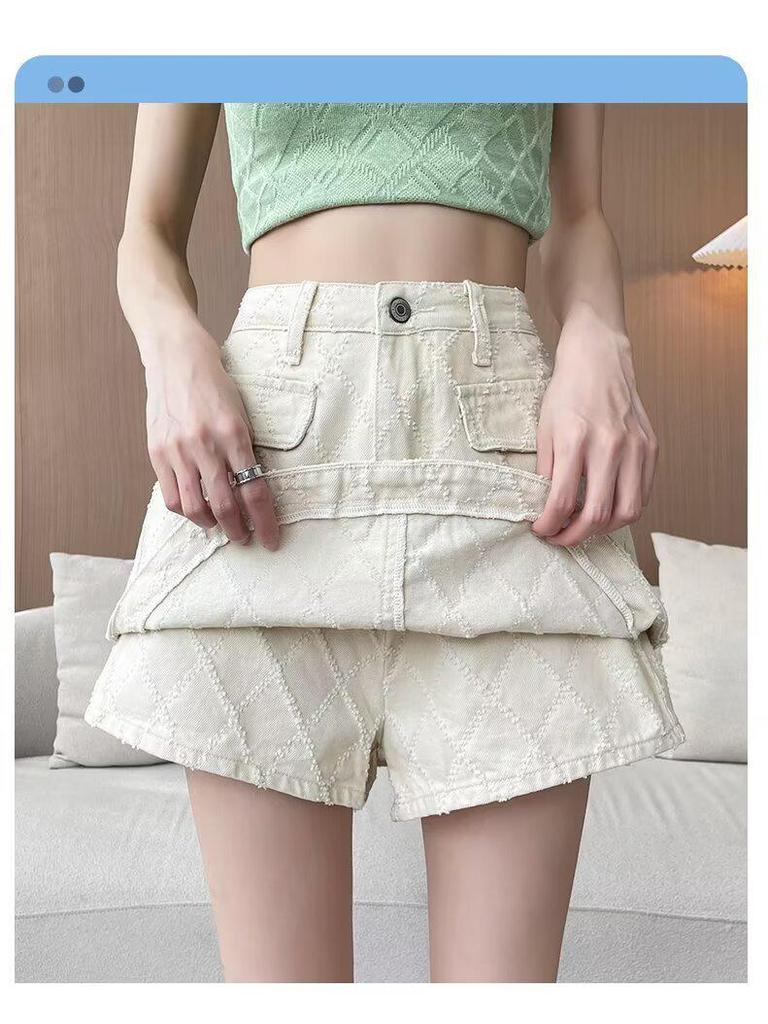 2025 Trendy High Waist White Denim A-line Bodycon Mini Skirt for Women