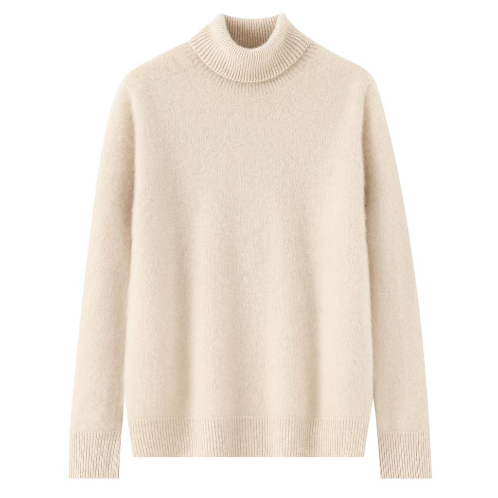 Men's High Neck Pure Wool Pullover Thickened Sweater - Autumn/Winter Loose Knit Base Layer